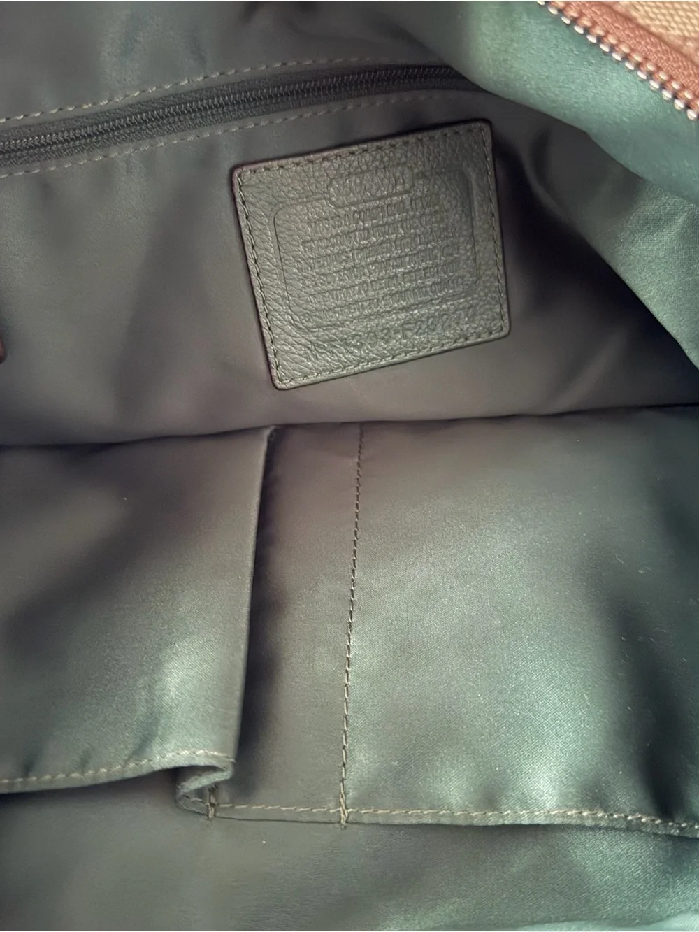 Coach Beige Signature Canvas with Green Leather Hobo Bag